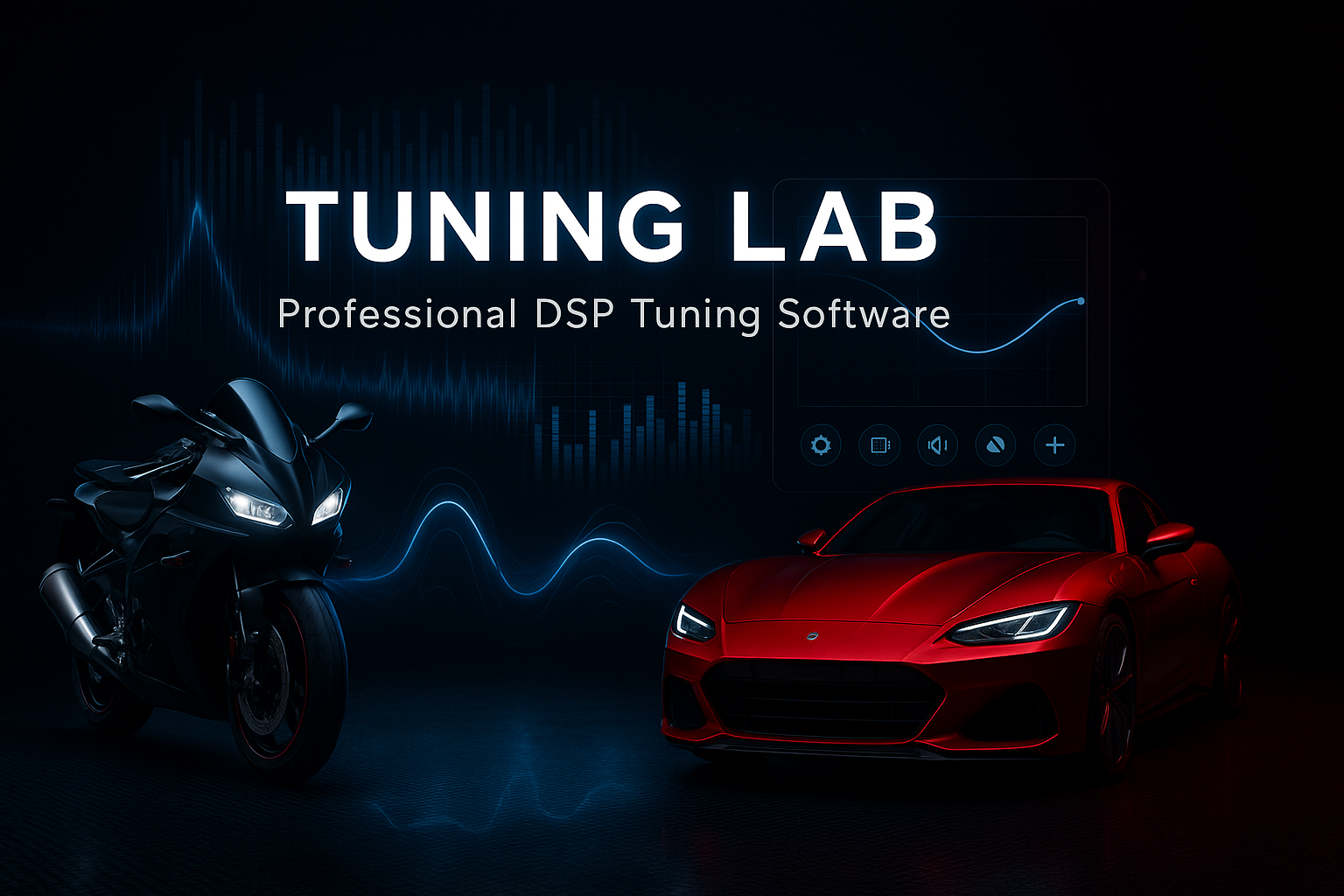 Tuning Lab hero image with motorcycle and car